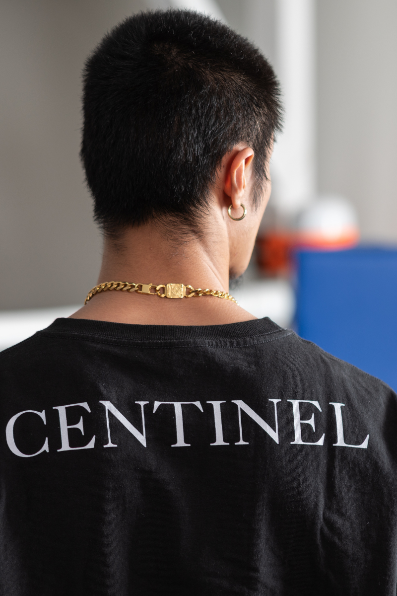 CENTINEL ロングスリーブシャツ ブラック ロゴ拡大 背面プリント ディテール 165cm Lサイズ